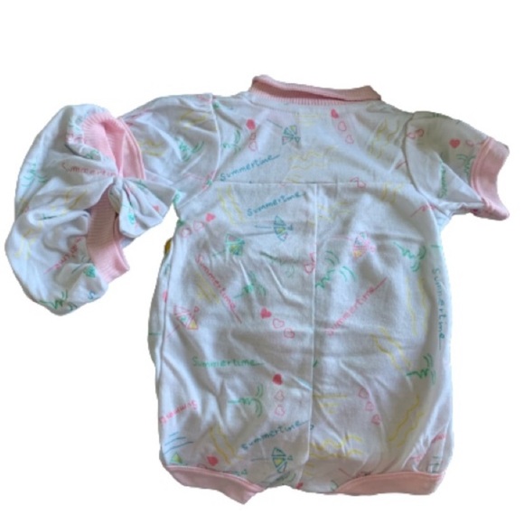 HAPPY KIDS Onesie Hat Bib 3 Piece Set Summertime Print Romper 6 - 9 Months NWT - Picture 5 of 11